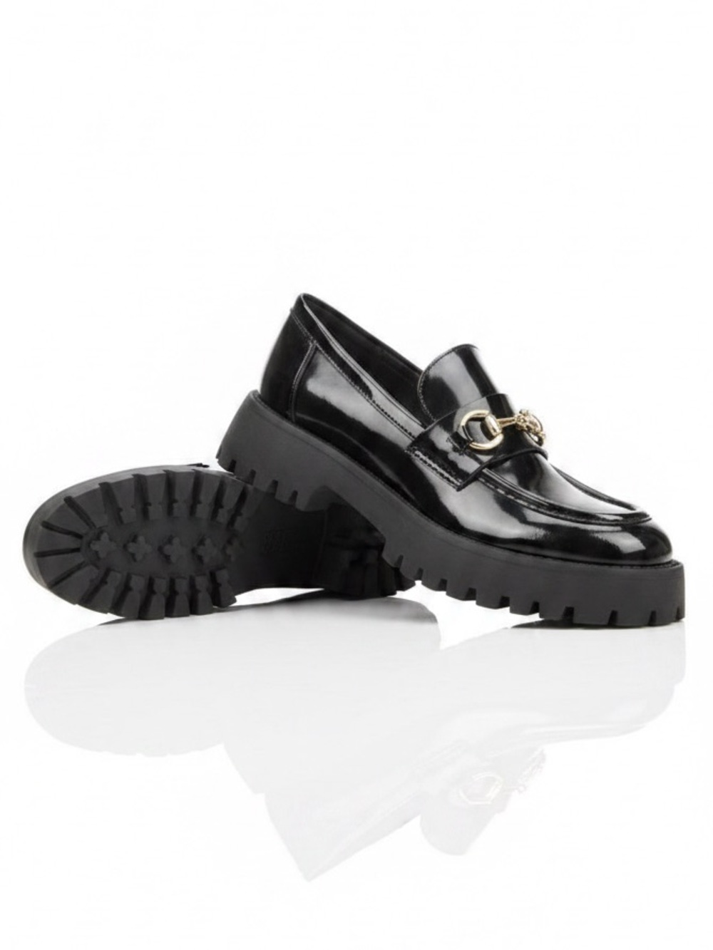 Call It Spring Clueless Loafers Glossy Black Size 8 Chunky Platform Gold Detail